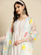 Sangria Women Embroidered Thread Work Pure Cotton Kurta with Palazzos & With Dupatta | Grocsy