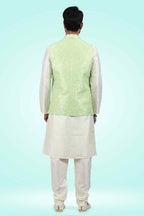 Raivat Ethnic Jacquard Banarasi Silk Woven Work 3 Pics Jacket Set In Pista Green Colour | Grocsy