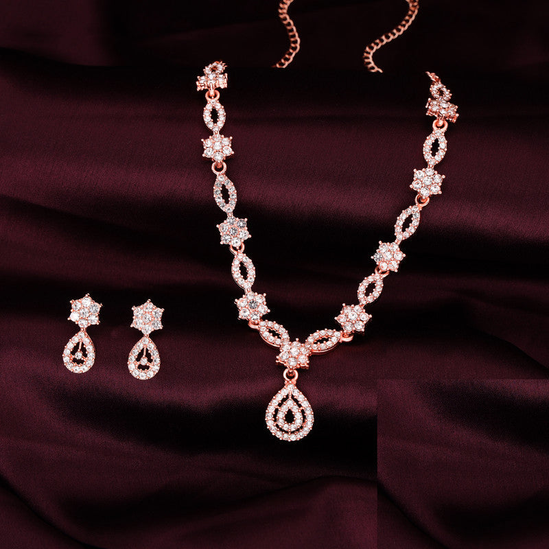 Tehzeeb Creations Elegant White Polished American Diamond (Ad) Studded Necklace And Earring Set For Women | Grocsy