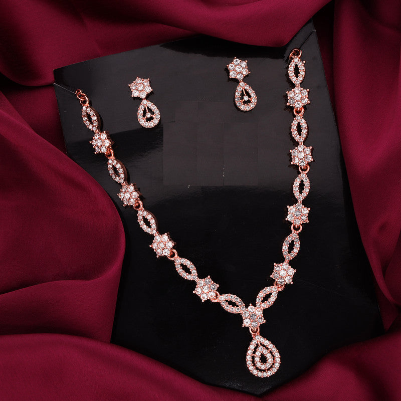 Tehzeeb Creations Elegant White Polished American Diamond (Ad) Studded Necklace And Earring Set For Women | Grocsy