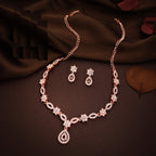 Tehzeeb Creations Elegant White Polished American Diamond (Ad) Studded Necklace And Earring Set For Women | Grocsy
