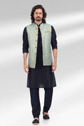 Raivat Ethnic Jacquard Banarasi Silk Woven Work 3 Pics Jacket Set In Blue Colour | Grocsy