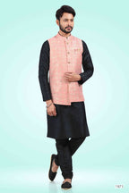 Raivat Ethnic Jacquard Banarasi Silk Woven Work 3 Pics Jacket Set In Pink Colour | Grocsy