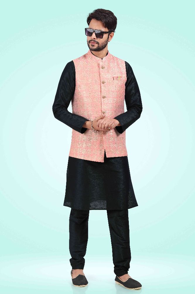 Raivat Ethnic Jacquard Banarasi Silk Woven Work 3 Pics Jacket Set In Pink Colour | Grocsy