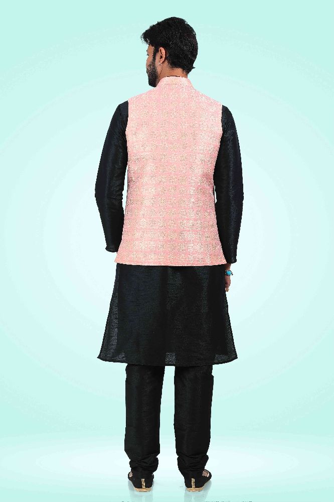 Raivat Ethnic Jacquard Banarasi Silk Woven Work 3 Pics Jacket Set In Pink Colour | Grocsy