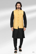 Raivat Ethnic Jacquard Banarasi Silk Woven Work 3 Pics Jacket Set In Yellow Colour | Grocsy