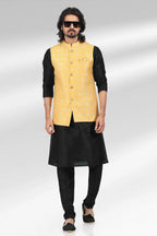 Raivat Ethnic Jacquard Banarasi Silk Woven Work 3 Pics Jacket Set In Yellow Colour | Grocsy