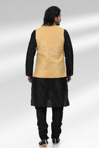 Raivat Ethnic Jacquard Banarasi Silk Woven Work 3 Pics Jacket Set In Yellow Colour | Grocsy