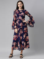 Souchii Floral Printed Round Neck Midi Dress | Grocsy
