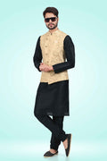 Raivat Ethnic Jacquard Banarasi Silk Woven Work 3 Pics Jacket Set In Gold Colour | Grocsy