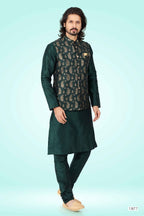 Raivat Ethnic Jacquard Banarasi Silk Woven Work 3 Pics Jacket Set In Green Colour | Grocsy