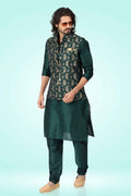 Raivat Ethnic Jacquard Banarasi Silk Woven Work 3 Pics Jacket Set In Green Colour | Grocsy