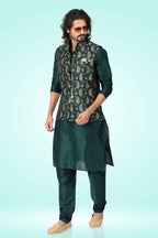 Raivat Ethnic Jacquard Banarasi Silk Woven Work 3 Pics Jacket Set In Green Colour | Grocsy