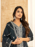 Yufta Navy Blue Cotton Embroidered Kurta Set With Dupatta | Grocsy