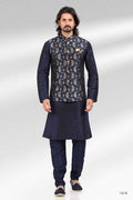 Raivat Ethnic Jacquard Banarasi Silk Woven Work 3 Pics Jacket Set In Blue Colour | Grocsy