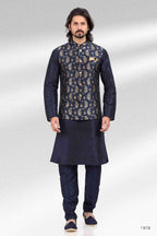Raivat Ethnic Jacquard Banarasi Silk Woven Work 3 Pics Jacket Set In Blue Colour | Grocsy