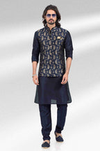 Raivat Ethnic Jacquard Banarasi Silk Woven Work 3 Pics Jacket Set In Blue Colour | Grocsy