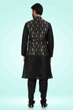 Raivat Ethnic Jacquard Banarasi Silk Woven Work 3 Pics Jacket Set In Black Colour | Grocsy