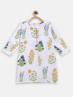 Ahalyaa White Cotton Straight Floral Printed Kids Kurta Pant Sets With Dupatta For Girls | Grocsy
