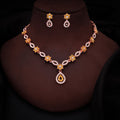 Tehzeeb Creations Elegant Yellow Polished American Diamond (Ad) Studded Necklace And Earring Set For Women | Grocsy
