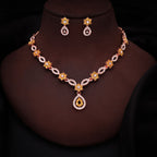 Tehzeeb Creations Elegant Yellow Polished American Diamond (Ad) Studded Necklace And Earring Set For Women | Grocsy