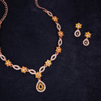 Tehzeeb Creations Elegant Yellow Polished American Diamond (Ad) Studded Necklace And Earring Set For Women | Grocsy