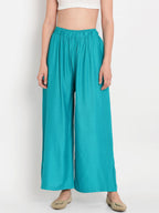 TAG 7 Women Pack Of 2 Black & Teal Blue Solid Flared Palazzos | Grocsy