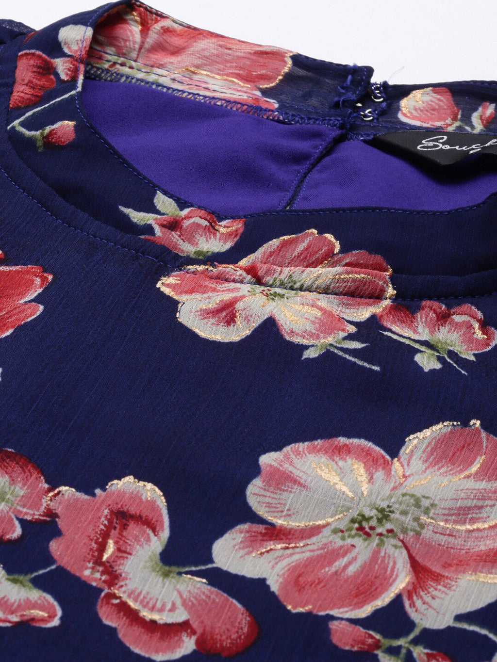 Souchii Floral Printed Round Neck Midi Dress | Grocsy