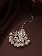 Tehzeeb Creations Gold-Polished Traditional Chandbali Drop Kundan & Pearl Earring With Tikka For Women | Grocsy