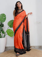 Saree Mall Orange & Black Ethnic Motifs Printed Pure Cotton Sarees | Grocsy
