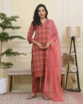 Vaasva Women Maroon Cotton Kurta With Cotton Pant & Dupatta | Grocsy