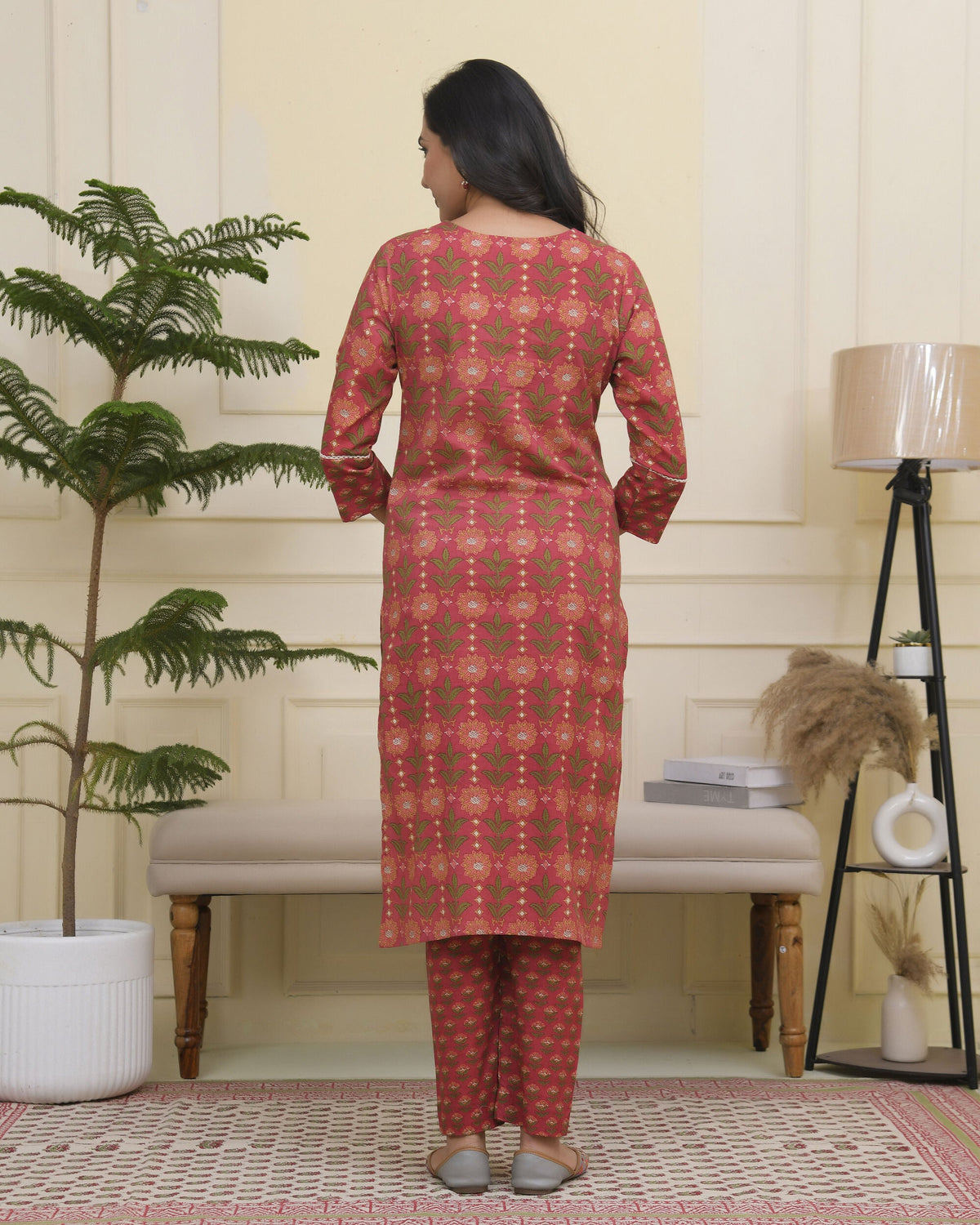 Vaasva Women Maroon Cotton Kurta With Cotton Pant & Dupatta | Grocsy