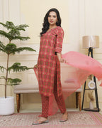 Vaasva Women Maroon Cotton Kurta With Cotton Pant & Dupatta | Grocsy