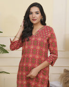 Vaasva Women Maroon Cotton Kurta With Cotton Pant & Dupatta | Grocsy