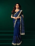 Joban Fashion Navy Blue Net Party Wear Sarees | Grocsy