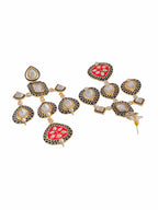 Shoshaa Gold-Polished Balck & Pink Kundan Enamel Drop Earrings | Grocsy