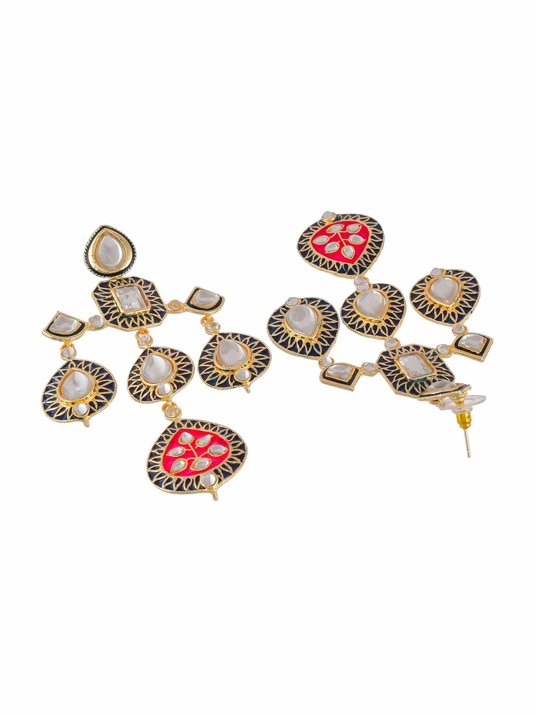 Shoshaa Gold-Polished Balck & Pink Kundan Enamel Drop Earrings | Grocsy