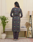 Vaasva Women Navy Cotton Kurta With Cotton Pant & Dupatta | Grocsy