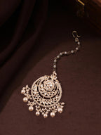 Tehzeeb Creations White Gold Trending Style Drop & Danglers Earring With Tikka For Girls & Women Diamond, Pearl Brass Drops | Grocsy