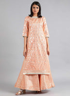 W for Woman Peach Round Neck Embellished kurta Set | Grocsy