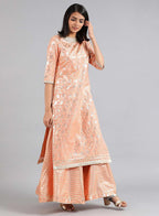W for Woman Peach Round Neck Embellished kurta Set | Grocsy