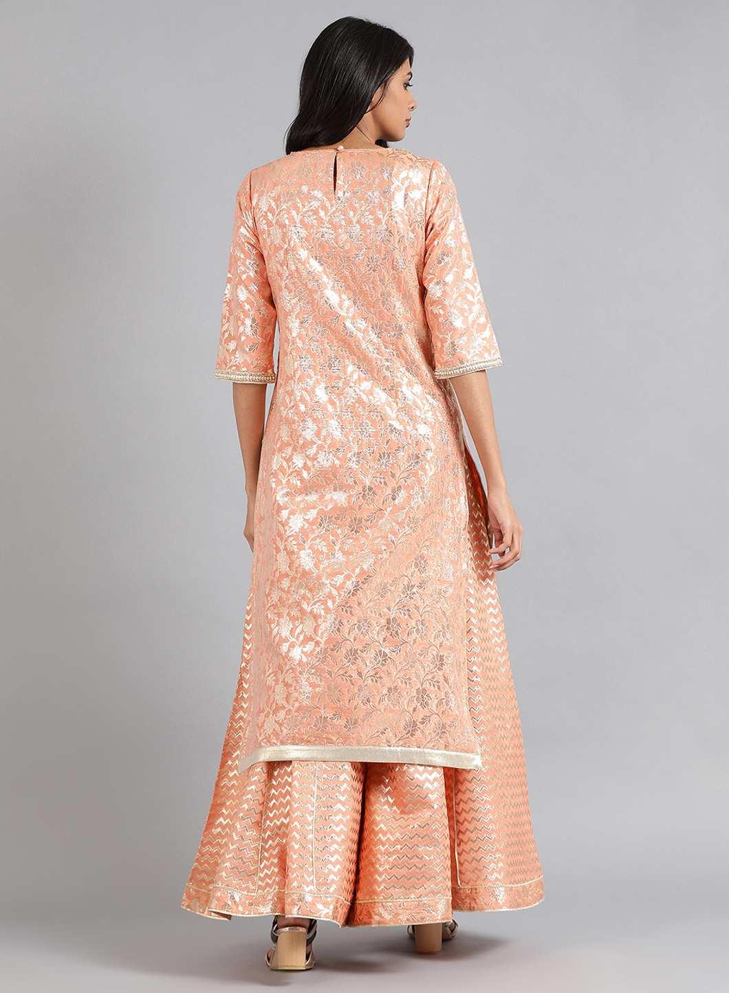 W for Woman Peach Round Neck Embellished kurta Set | Grocsy