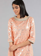 W for Woman Peach Round Neck Embellished kurta Set | Grocsy