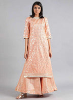 W for Woman Peach Round Neck Embellished kurta Set | Grocsy