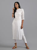 W for Woman White Mandarin Neck Solid kurta | Grocsy