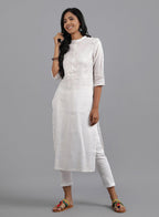 W for Woman White Mandarin Neck Solid kurta | Grocsy