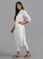 W for Woman White Mandarin Neck Solid kurta | Grocsy