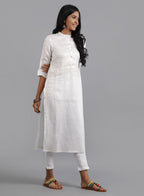 W for Woman White Mandarin Neck Solid kurta | Grocsy