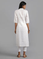 W for Woman White Mandarin Neck Solid kurta | Grocsy