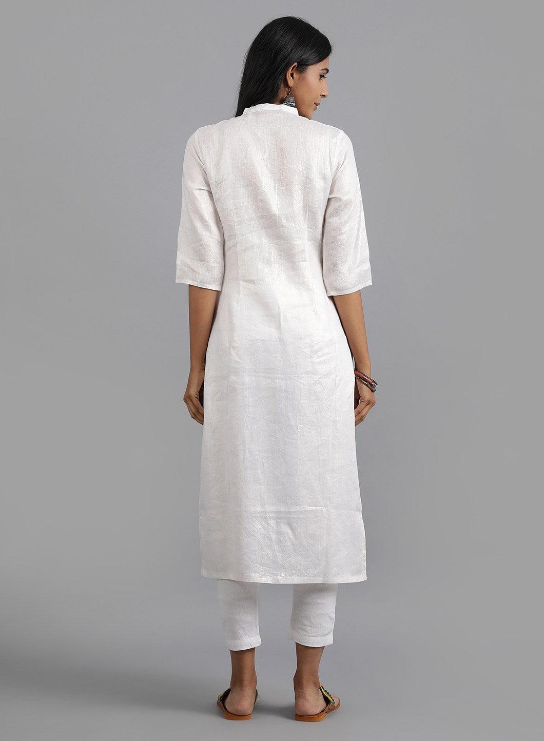 W for Woman White Mandarin Neck Solid kurta | Grocsy